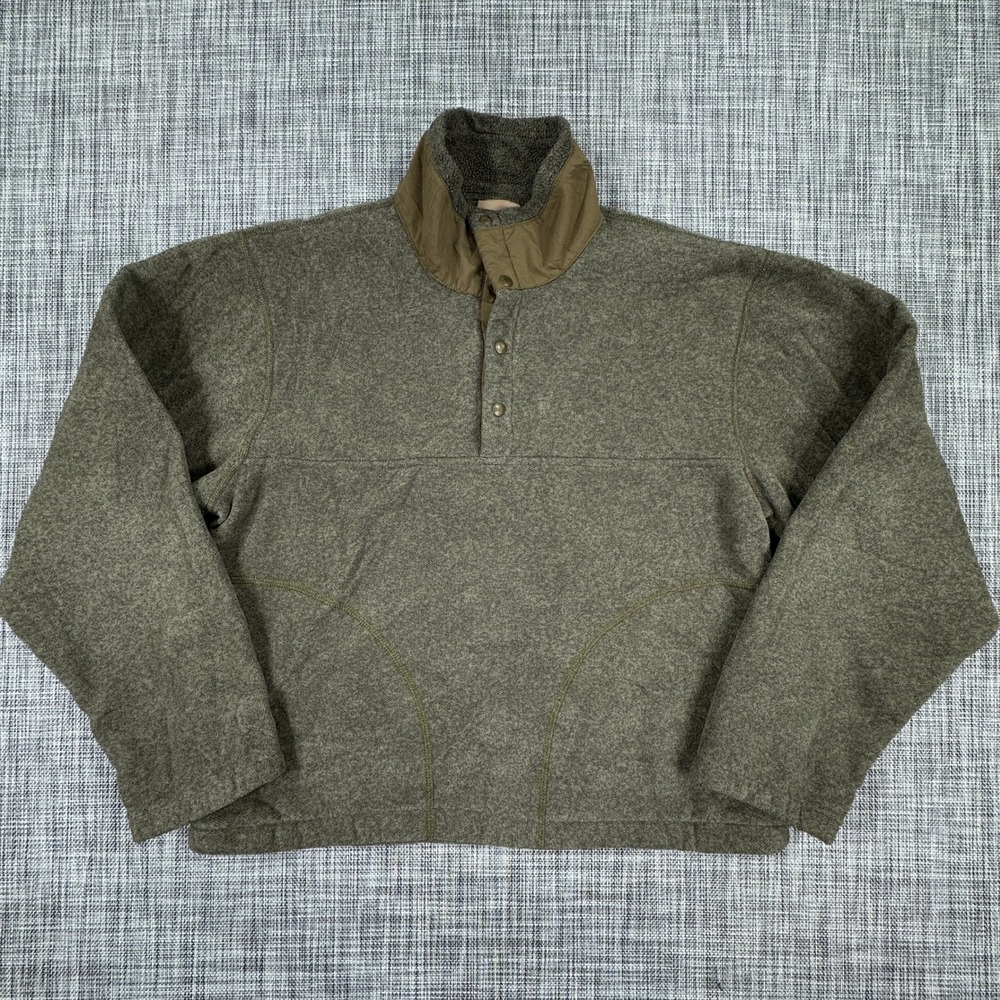 Vintage LL Bean Mens Small Fleece Pullover Green Snap Neck Pockets Made in USA